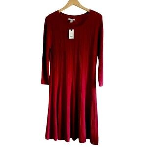 Dana Buchman Viva Wine Red A-Line Silhouette Flowy 3/4 Sleeve Midi Dress Med NWT